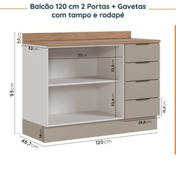 Cozinha Modulada 4 Peças com Tampo com Rodapé 2 Aéreos e 2 Balcões Ipanema CabeCasa MadeiraMadeira - 15