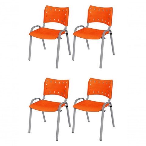 Cadeira Iso Base Cinza Escola, Escritório Laranja - Kit 4 Un