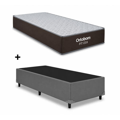 Cama Box Base Solteiro Cinza Colchao Fit D33 Espuma 88x188 - Ortobom