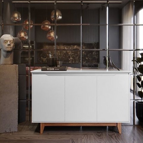 Buffet Três Portas Flow Branco/freijó – Ej Móveis