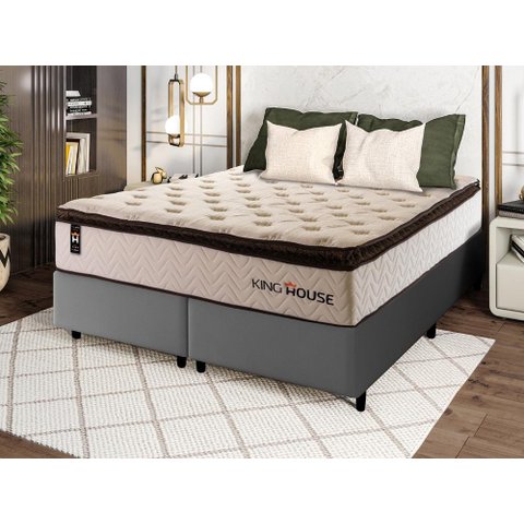 Conjunto Cama Box Super King c/ Molas Ensacadas Quartzo Cinza 193x203x71