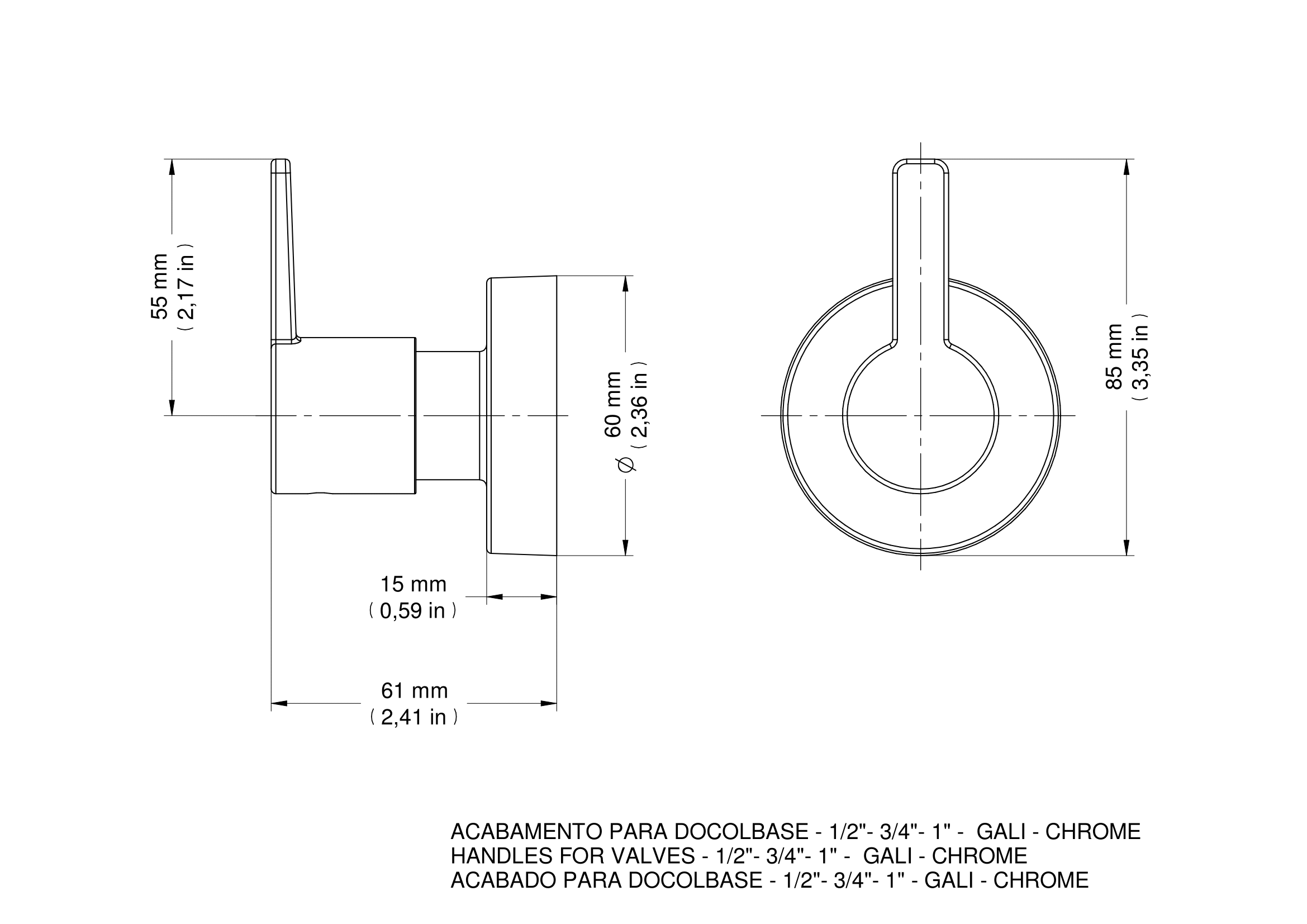 Acabamento para Registro Docolbase 1/2, 3/4 e 1 Gali Cromado - Docol - 2