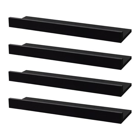 Kit 4 Prateleiras Porta Quadros 40 X 15cm Preta Suporte Invisível