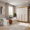 Ver imagem 6 de Kit Quarto Sofá-Cama Duo + Cama Auxiliar + Guarda-Roupa Domus Max 4 Portas Branco Off White