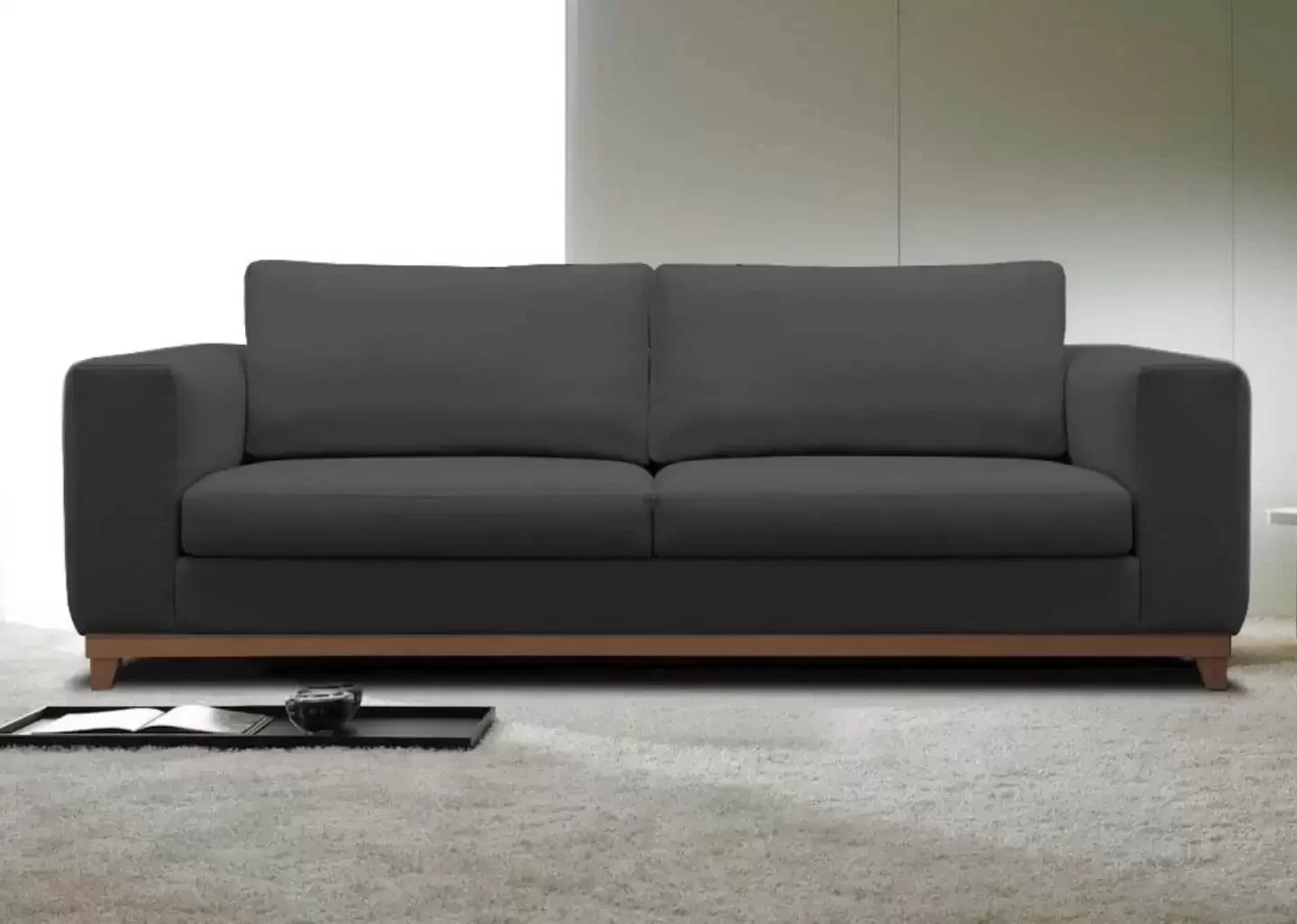 Ver imagem 2 de Sofá 3 Lugares King Size, Base em Mdf, Revestimento em Sarja Cinza 2,20m