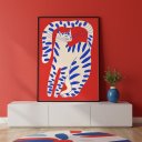 Ver imagem 2 de Quadro Gato Arte Moderna Vermelho Azul 70x50cm Mold Preta
