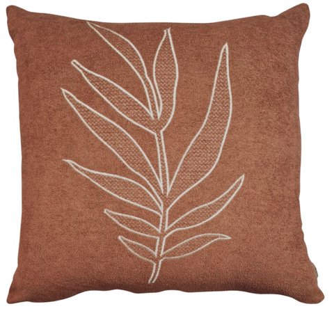 Capa de Almofada Boucle Bordada Folha Castanho 50x50cm