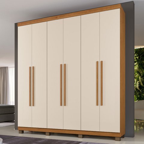 Guarda-roupa Casal Viena 6 Portas 3 Gavetas Cinamomo/off White - Panorama Móveis