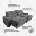 Ver imagem 3 de Sofá Califórnia Retrátil e Reclinável 5 Lugares 2,50m com Molas Ensacadas e Pillow Cinza