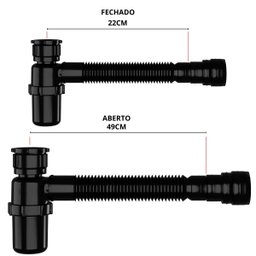 Tanque de Plástico 40l para Lavanderia Preto + Sifão Copo Universal Sanfonado + Fita Veda Rosca + To - 5