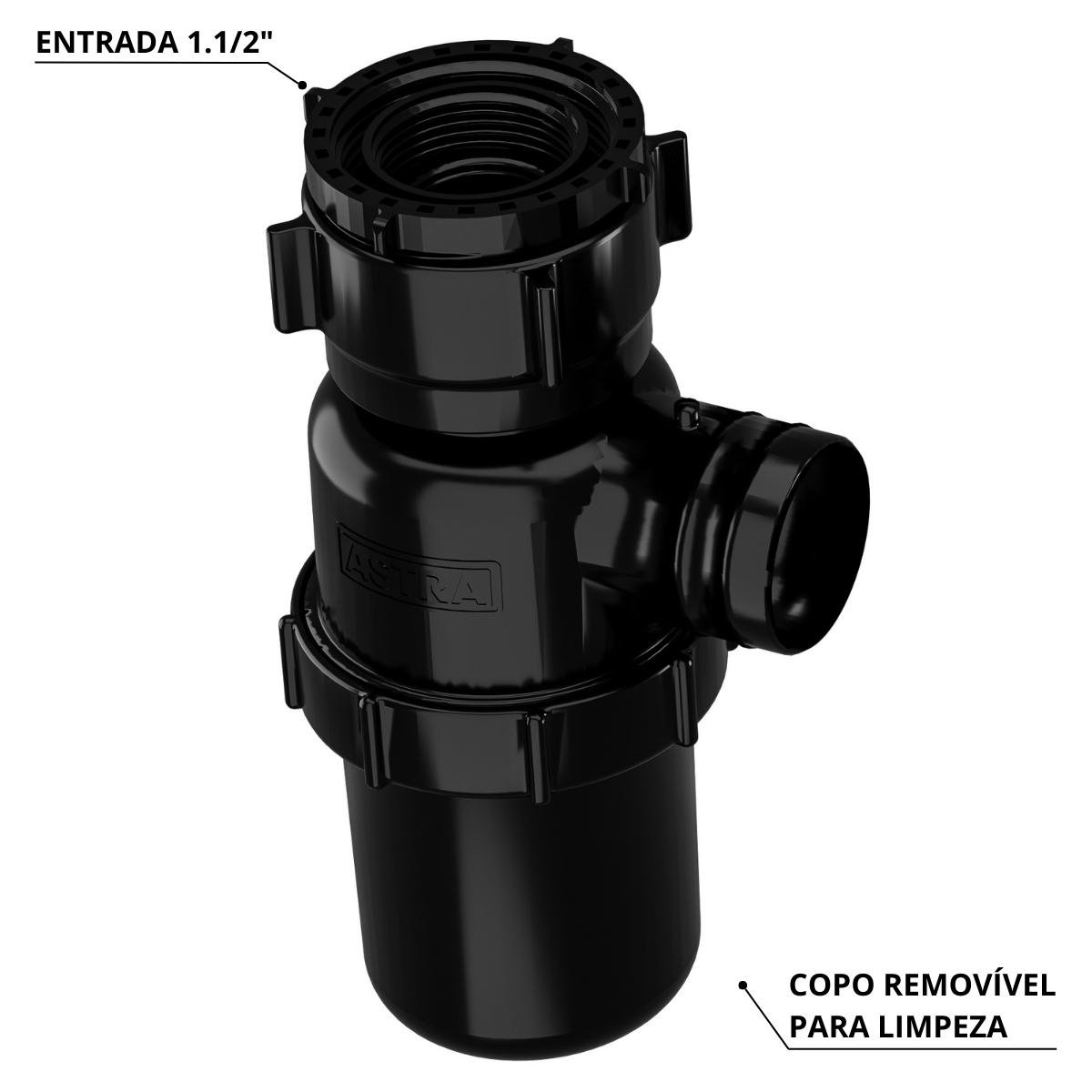 Tanque de Plástico 40l para Lavanderia Preto + Sifão Copo Universal Sanfonado + Fita Veda Rosca + To - 9