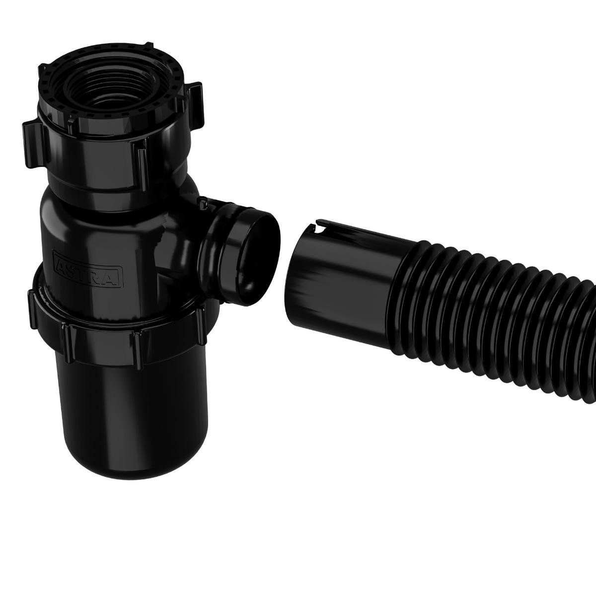 Tanque de Plástico 40l para Lavanderia Preto + Sifão Copo Universal Sanfonado + Fita Veda Rosca + To - 8
