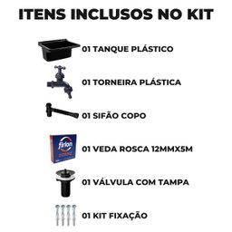 Tanque de Plástico 40l para Lavanderia Preto + Sifão Copo Universal Sanfonado + Fita Veda Rosca + To - 2