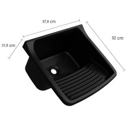 Tanque de Plástico 40l para Lavanderia Preto + Sifão Copo Universal Sanfonado + Fita Veda Rosca + To - 3