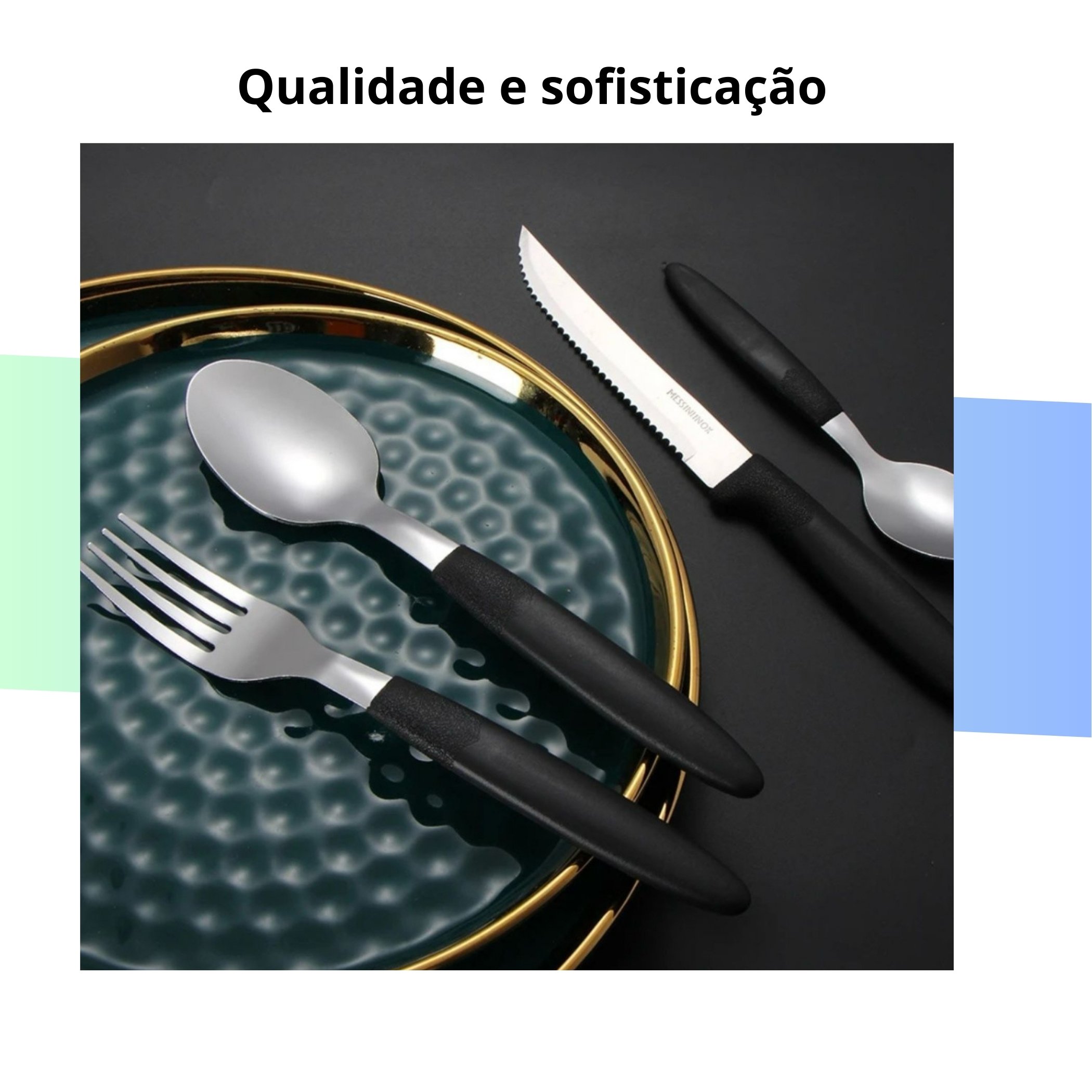 Faqueiro Inox Jogo de Talheres C/ Porta Talher com 25 Peças Preto - 6