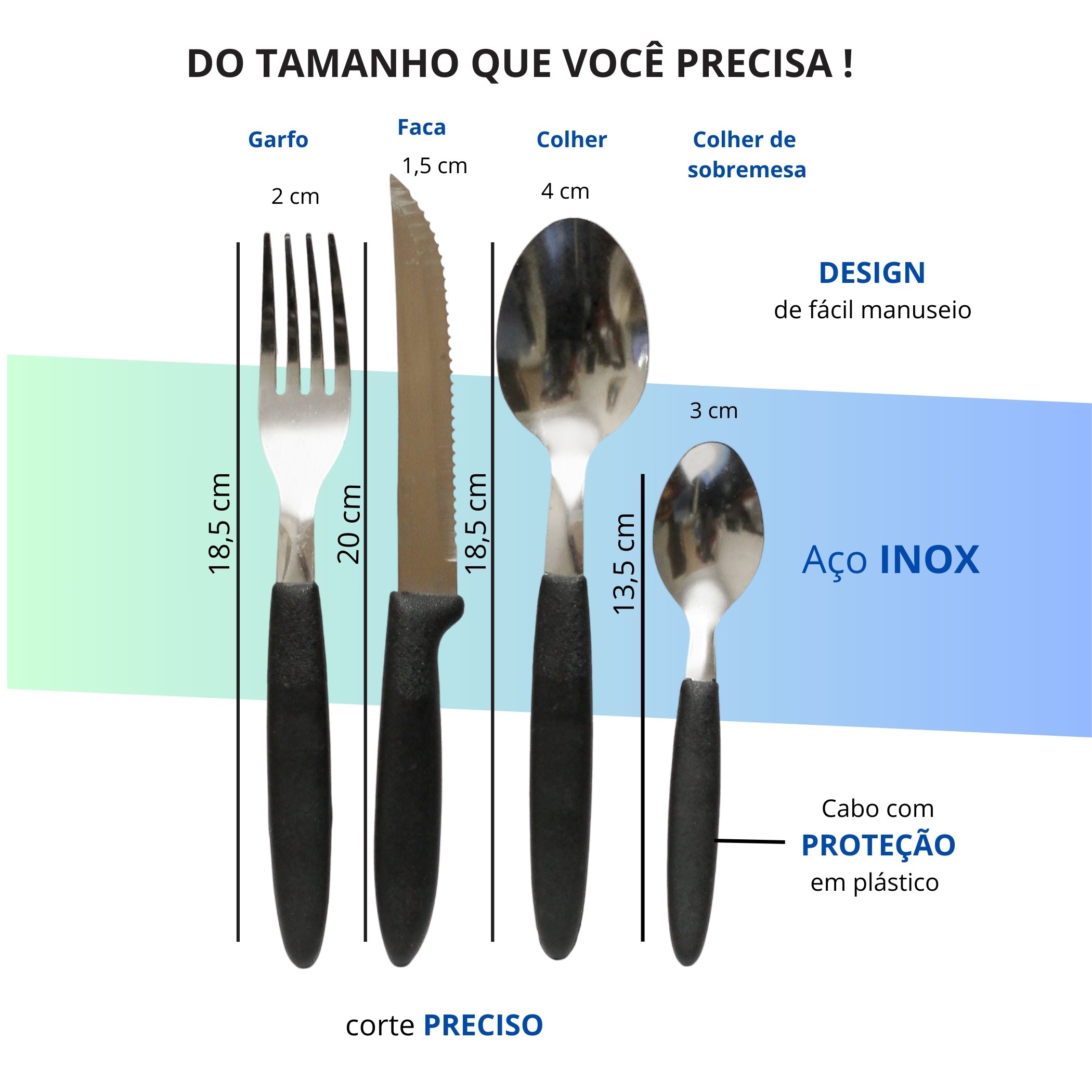 Faqueiro Inox Jogo de Talheres C/ Porta Talher com 25 Peças Preto - 4