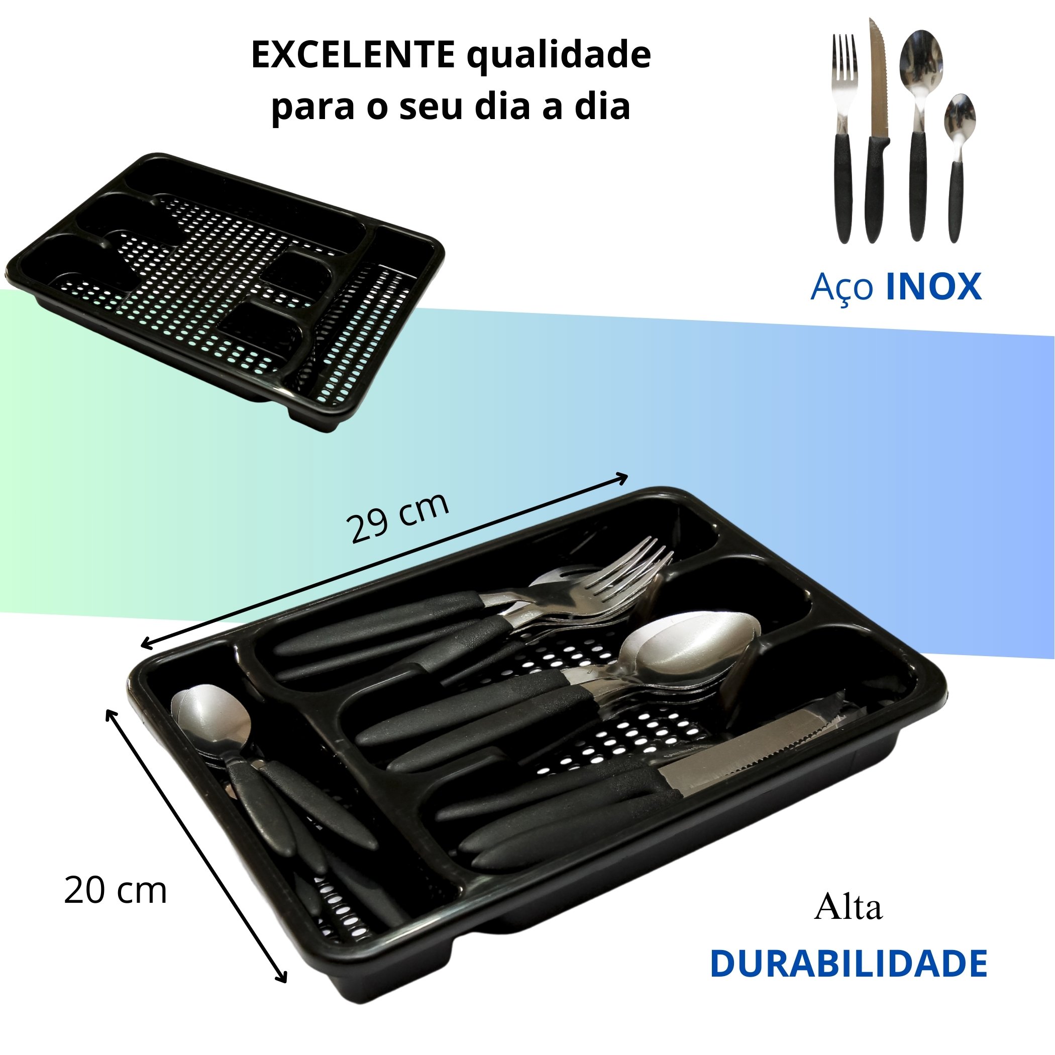 Faqueiro Inox Jogo de Talheres C/ Porta Talher com 25 Peças Preto - 3