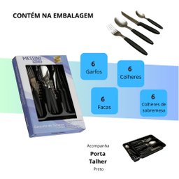 Faqueiro Inox Jogo de Talheres C/ Porta Talher com 25 Peças Preto - 2