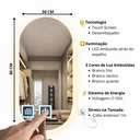 Ver imagem 3 de Espelho Led Banheiro Inteligente Touch de 3 Cores com Display Digital com Desembacador 80x50 Cm