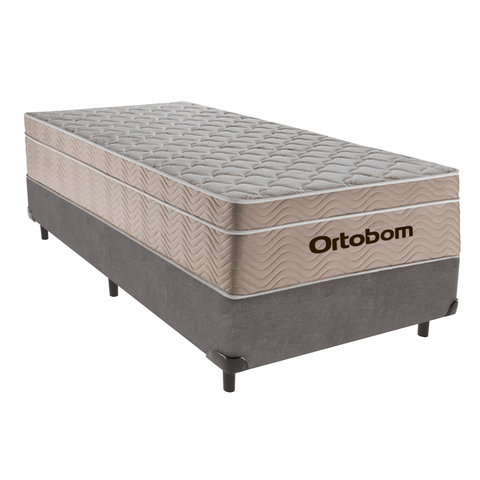 Cama Box Solteiro Cinza e Colchão Airtech Springpocket Molas Ensacadas Ortobom