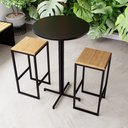 Ver imagem 1 de Conjunto Mesa Alta Bar Bistrô Redonda Preta 2 Bancos Pinus Industrial Black Don Castro Decor Industr