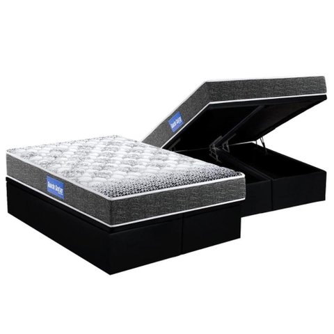 Cama Box Baú King: Colchão Molas Ensacadas Probel D23 Guarda Costas Super Resistente + Base Crc