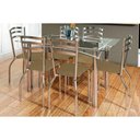 Ver imagem 1 de Sala de Jantar Completa Elba c/ Tampo de Vidro 150cm e 6 Cadeiras Portugal Cromada - Corano