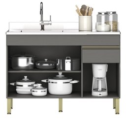 Armário de Cozinha 4 Peças Balcão com Pia 120cm Lina08 K02 Gris/Freijó - Mpozenato - 10