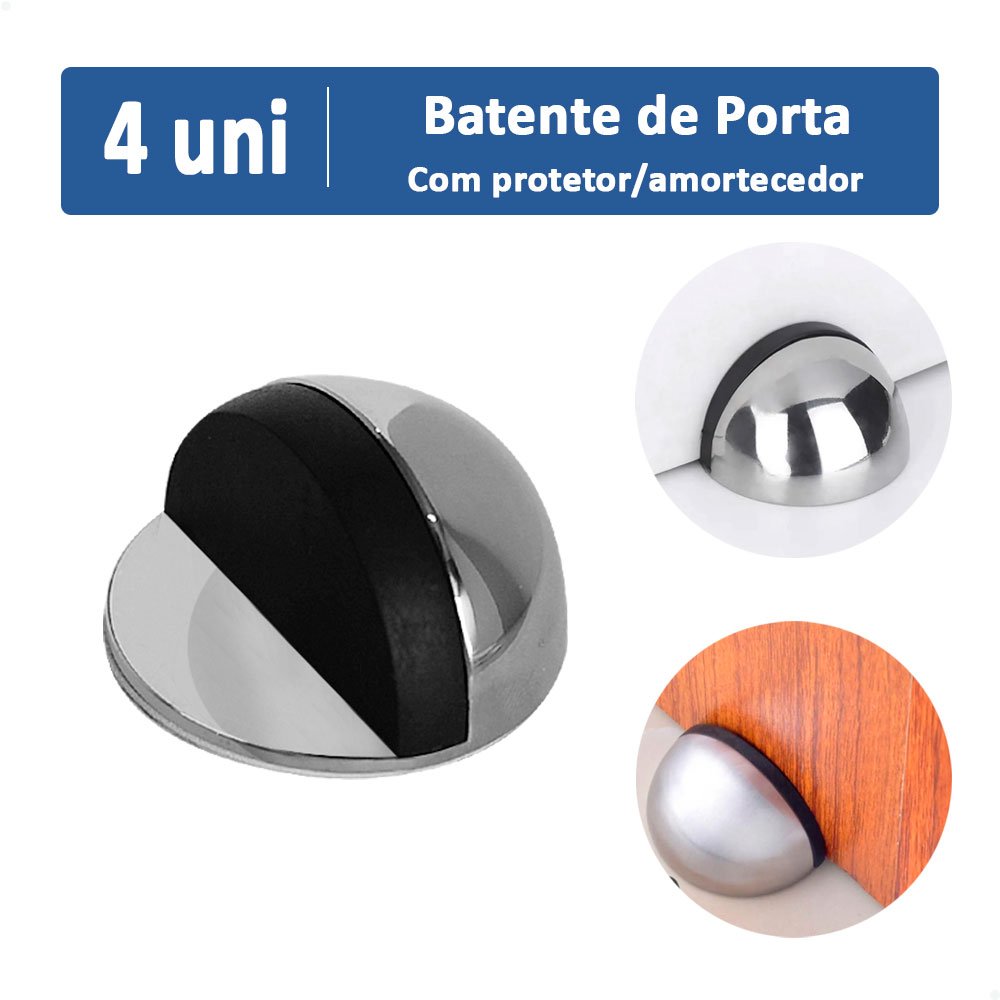 Batente Batedor de Porta Zamac C/ Protetor Amortecedor 4 Uni ...