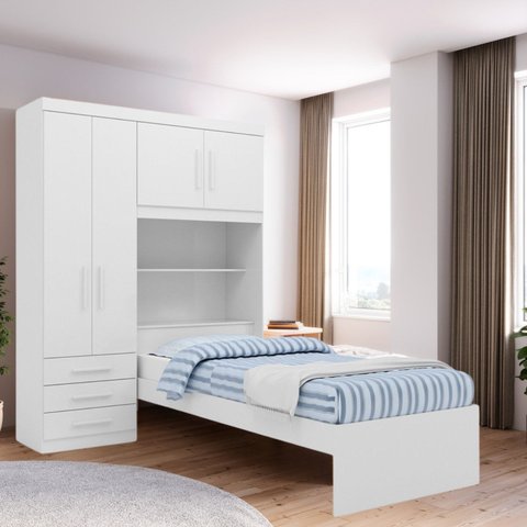 Guarda-roupa Solteiro com Cama Solteiro 4 Portas 3 Gavetas Advantage 