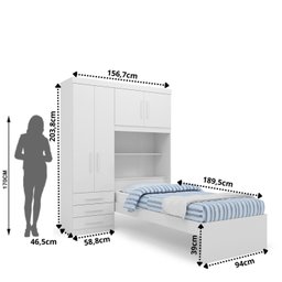 Guarda-roupa Solteiro com Cama Solteiro 4 Portas 3 Gavetas Advantage  - 4