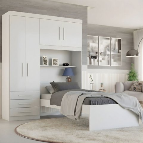 Guarda-roupa Solteiro com Cama Solteiro 4 Portas 3 Gavetas Advantage 