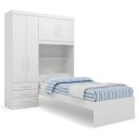 Ver imagem 3 de Guarda-Roupa Solteiro com Cama Solteiro 4 Portas 3 Gavetas Advantage Branco