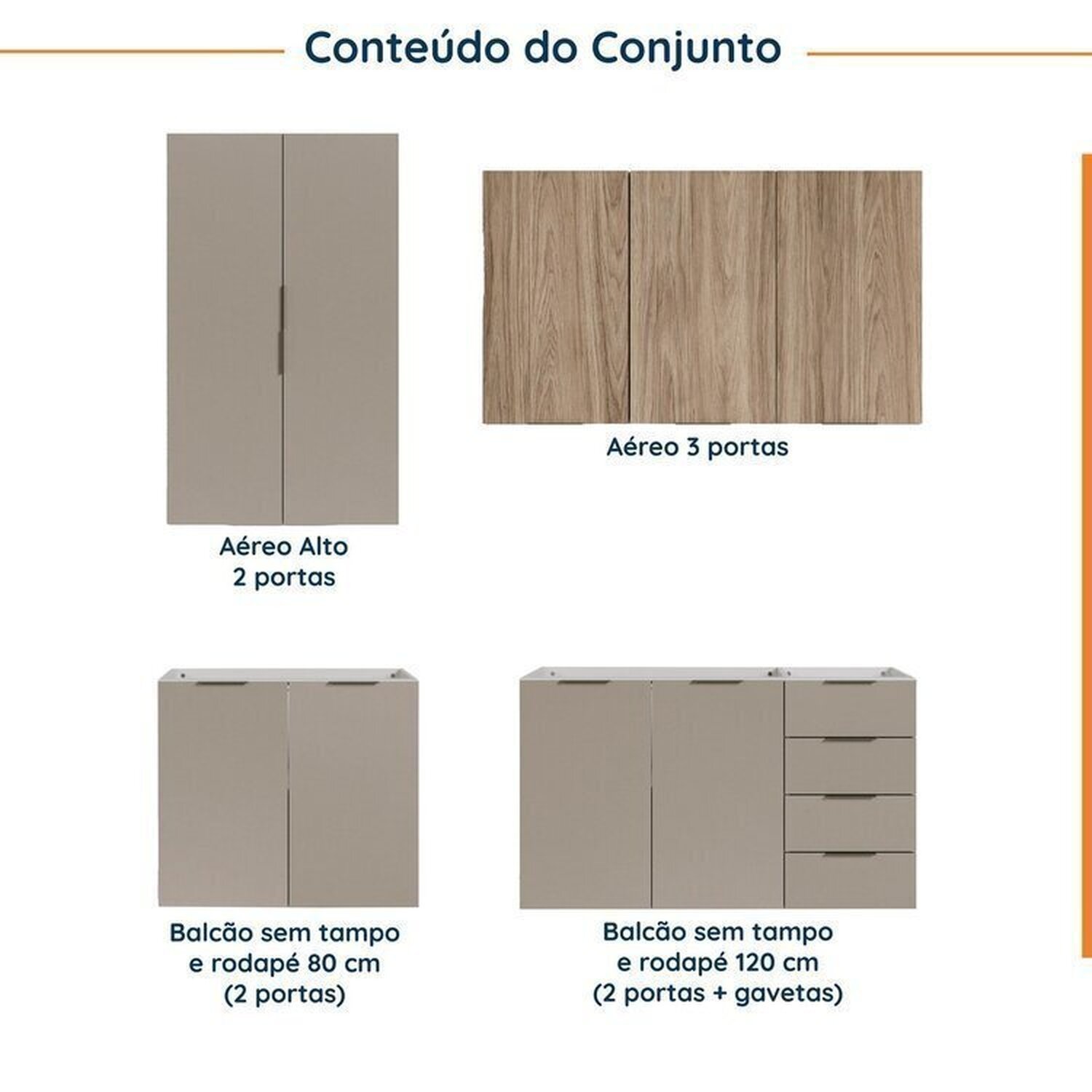 Cozinha Modulada 4 Peças sem Tampo sem Rodapé 2 Aéreos e 2 Balcões Ipanema CabeCasa MadeiraMadeira - 3