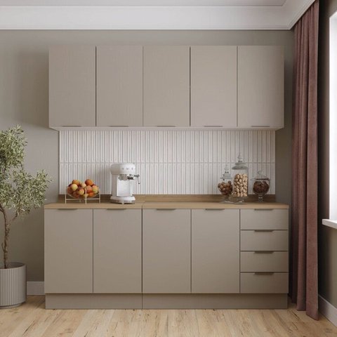 Cozinha Modulada 4 Peças com Tampo e Rodapé 2 Aéreos e 2 Balcões Ipanema CabeCasa MadeiraOriginals Madeiramadeira Marrom/Fendi Trama