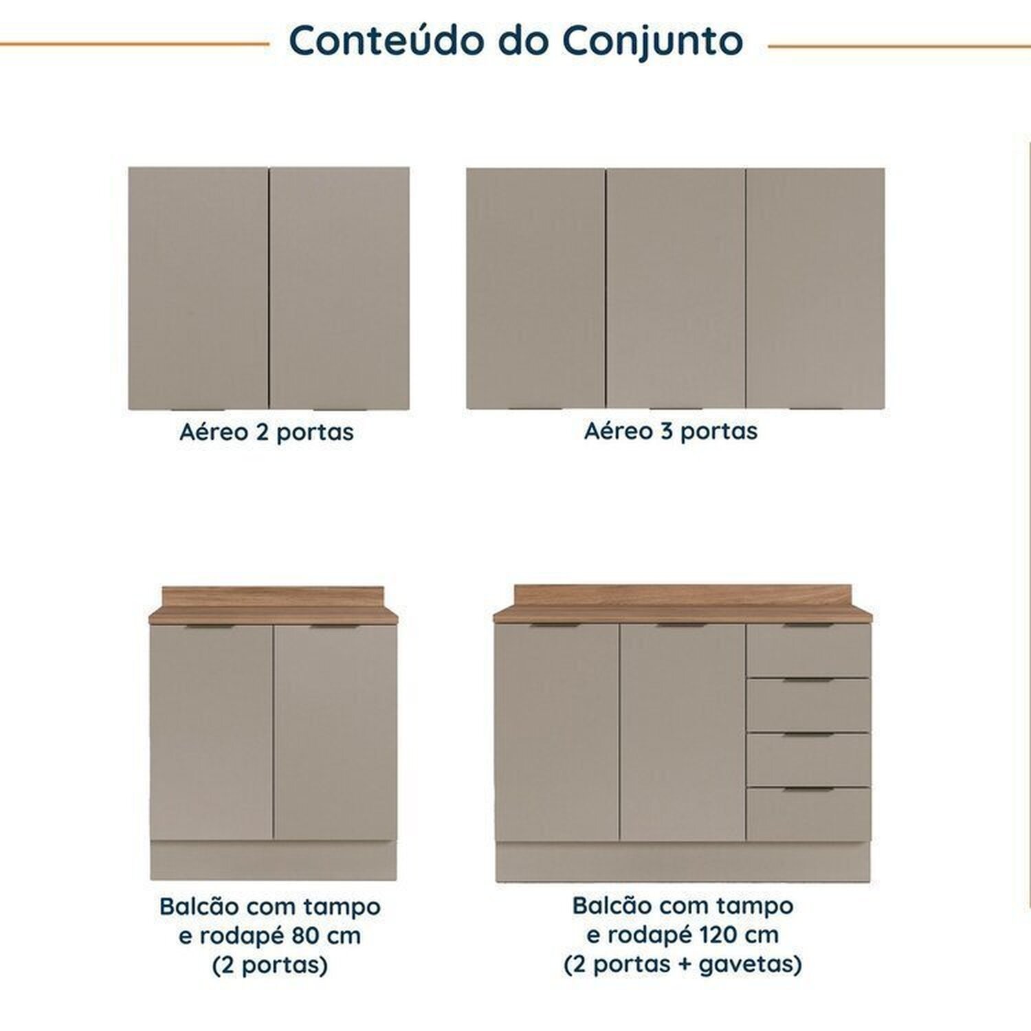 Cozinha Modulada 4 Peças com Tampo com Rodapé 2 Aéreos e 2 Balcões Ipanema CabeCasa MadeiraMadeira - 4