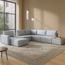 Ver imagem 1 de Sofá de Canto 5 Lugares com Chaise Modular Moderno Premium Veludo Cinza Claro Agatha