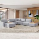 Ver imagem 3 de Sofá de Canto 5 Lugares com Chaise Modular Moderno Premium Veludo Cinza Claro Agatha