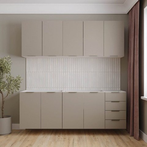 Cozinha Modulada 4 Peças sem Tampo sem Rodapé 2 Aéreos 2 Balcões Ipanema CabeCasa MadeiraOriginals Madeiramadeira Marrom/Fendi Trama