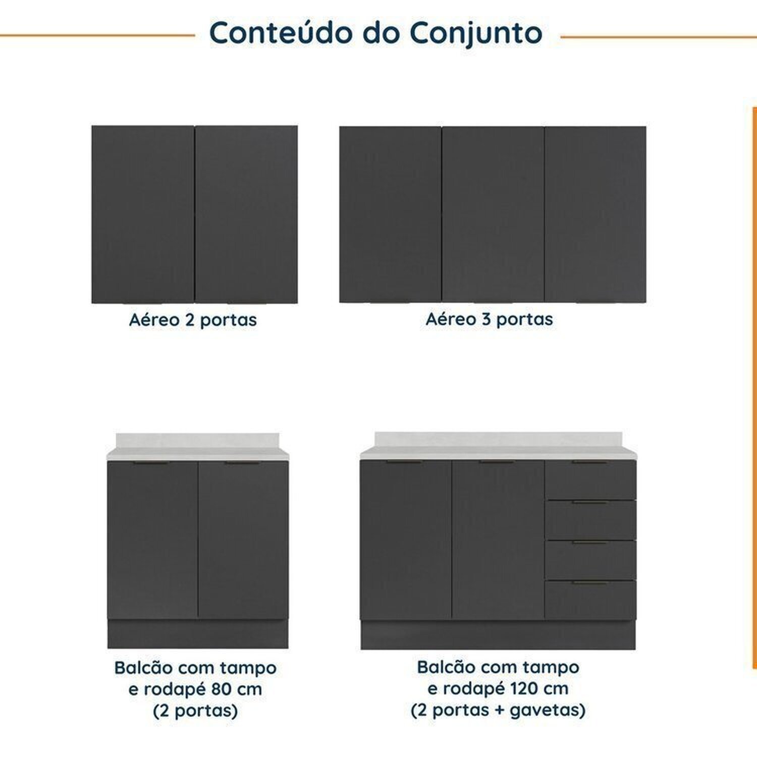 Cozinha Modulada 4 Peças com Tampo com Rodapé 2 Aéreos e 2 Balcões Ipanema CabeCasa MadeiraMadeira - 4