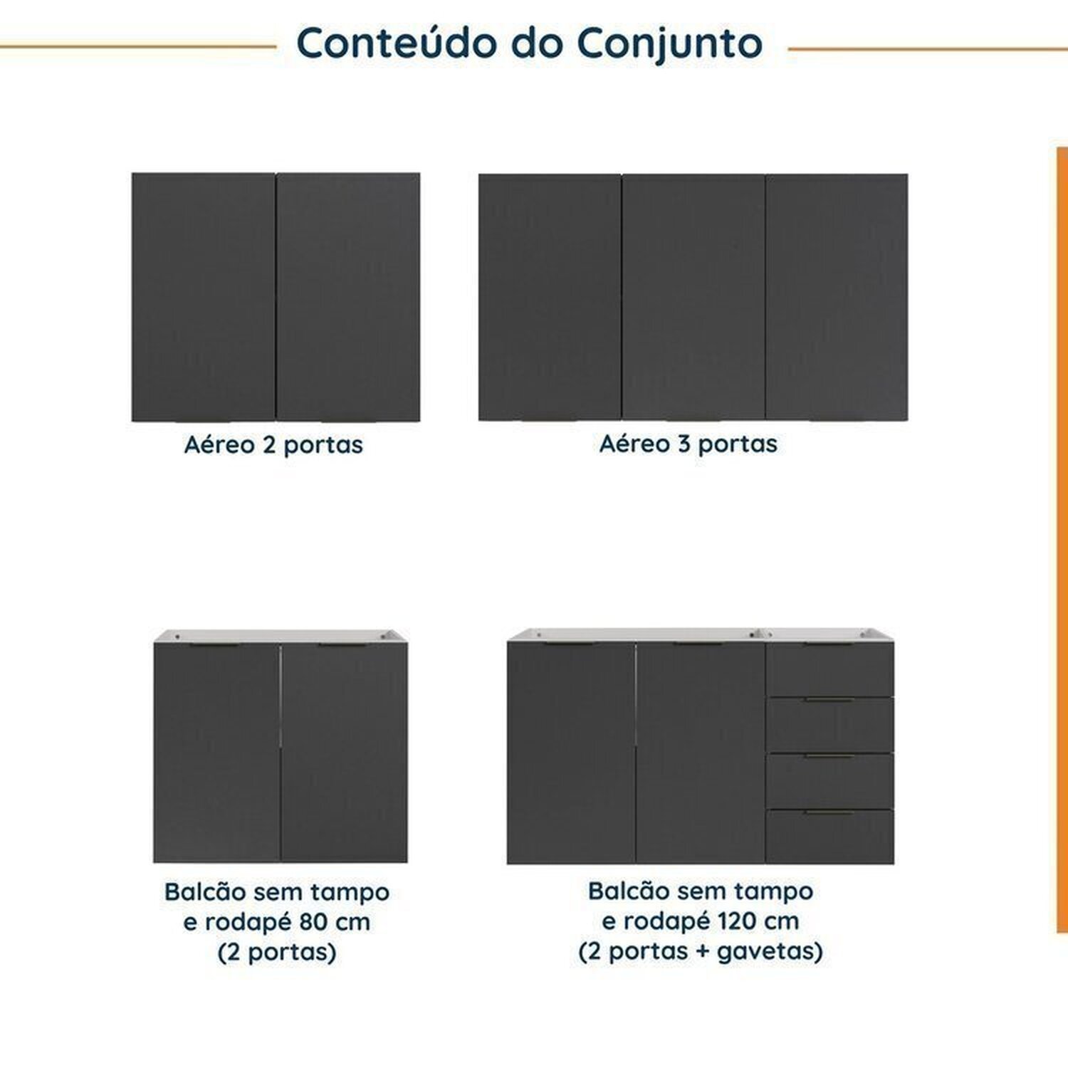 Cozinha Modulada 4 Peças sem Tampo sem Rodapé 2 Aéreos e 2 Balcões Ipanema CabeCasa MadeiraMadeira - 4