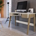 Ver imagem 1 de Escrivaninha Mesa Escritório Primazzia 2 Gavetas 124cm Carvalho Mel e Off White Marrom