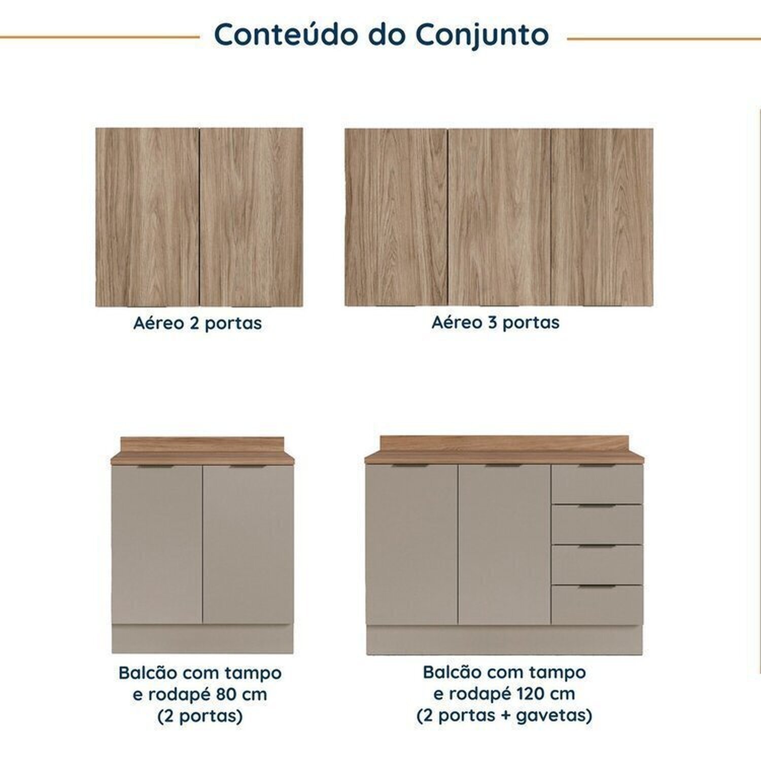 Cozinha Modulada 4 Peças com Tampo com Rodapé 2 Aéreos e 2 Balcões Ipanema CabeCasa MadeiraMadeira - 4