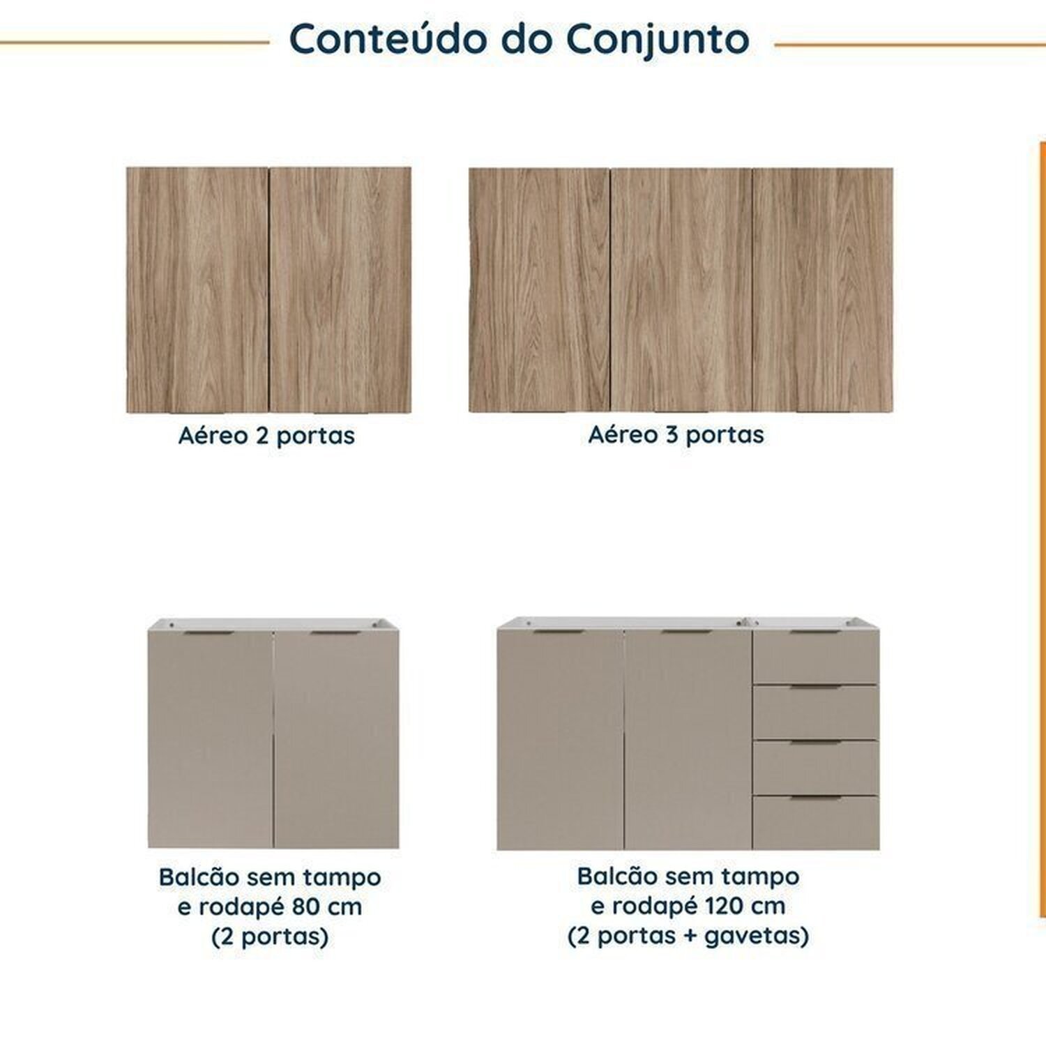 Cozinha Modulada 4 Peças sem Tampo sem Rodapé 2 Aéreos e 2 Balcões Ipanema CabeCasa MadeiraMadeira - 4