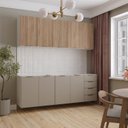 Ver imagem 2 de Cozinha Planejada 4 Peças sem Tampo sem Rodapé 2 Aéreos 2 Balcões Ipanema CabeCasa MadeiraOriginals Marrom/Fendi Trama/Acácia