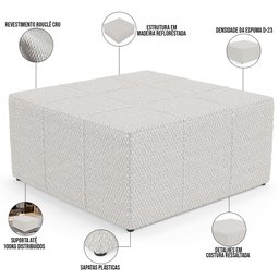 Kit 02 Puffs Decorativos Para Sala De Estar Quadrado Milano 90x90 W01 Bouclê Cru - Lyam Decor - 4
