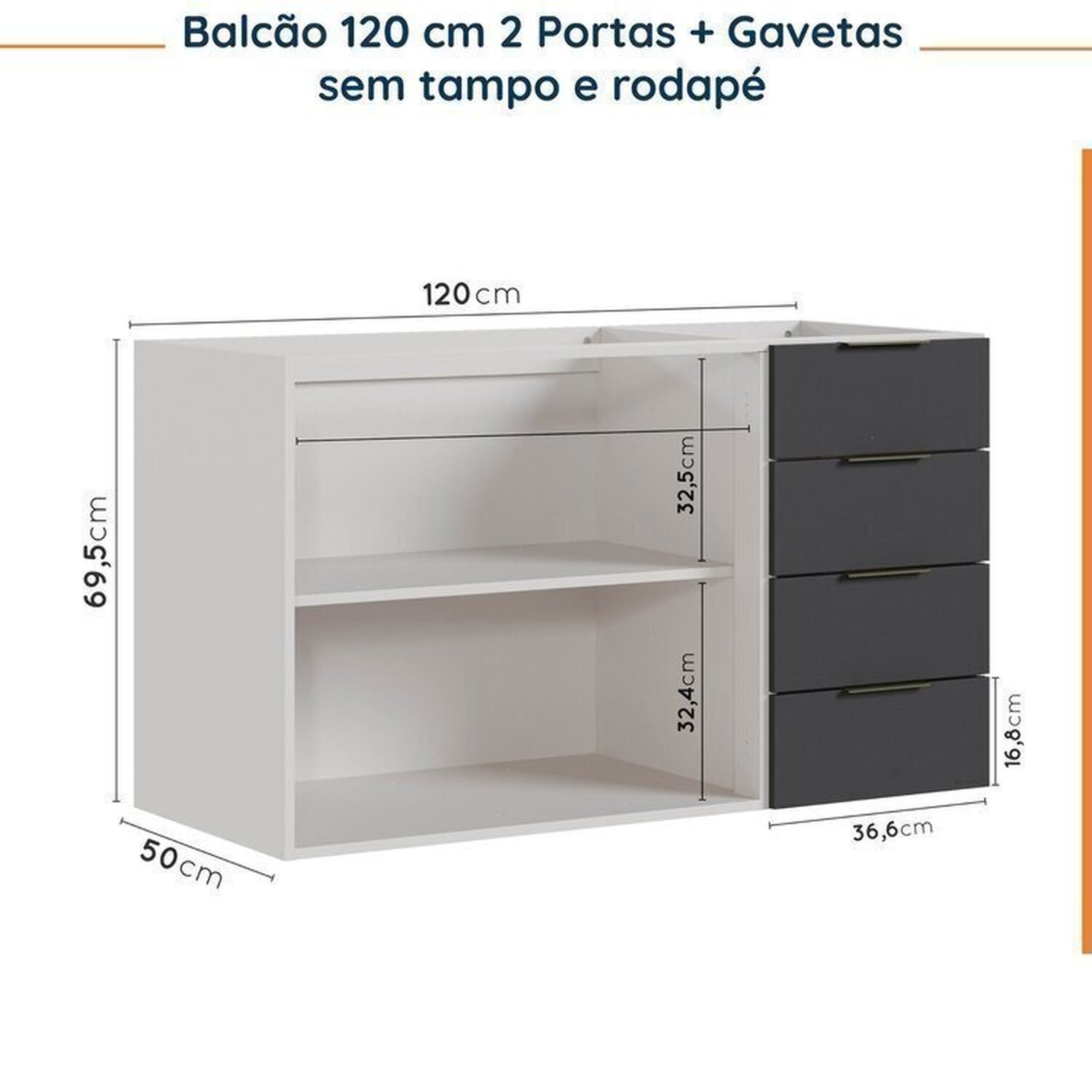 Cozinha Modulada 4 Peças sem Tampo sem Rodapé 2 Aéreos e 2 Balcões Ipanema CabeCasa MadeiraMadeira - 16