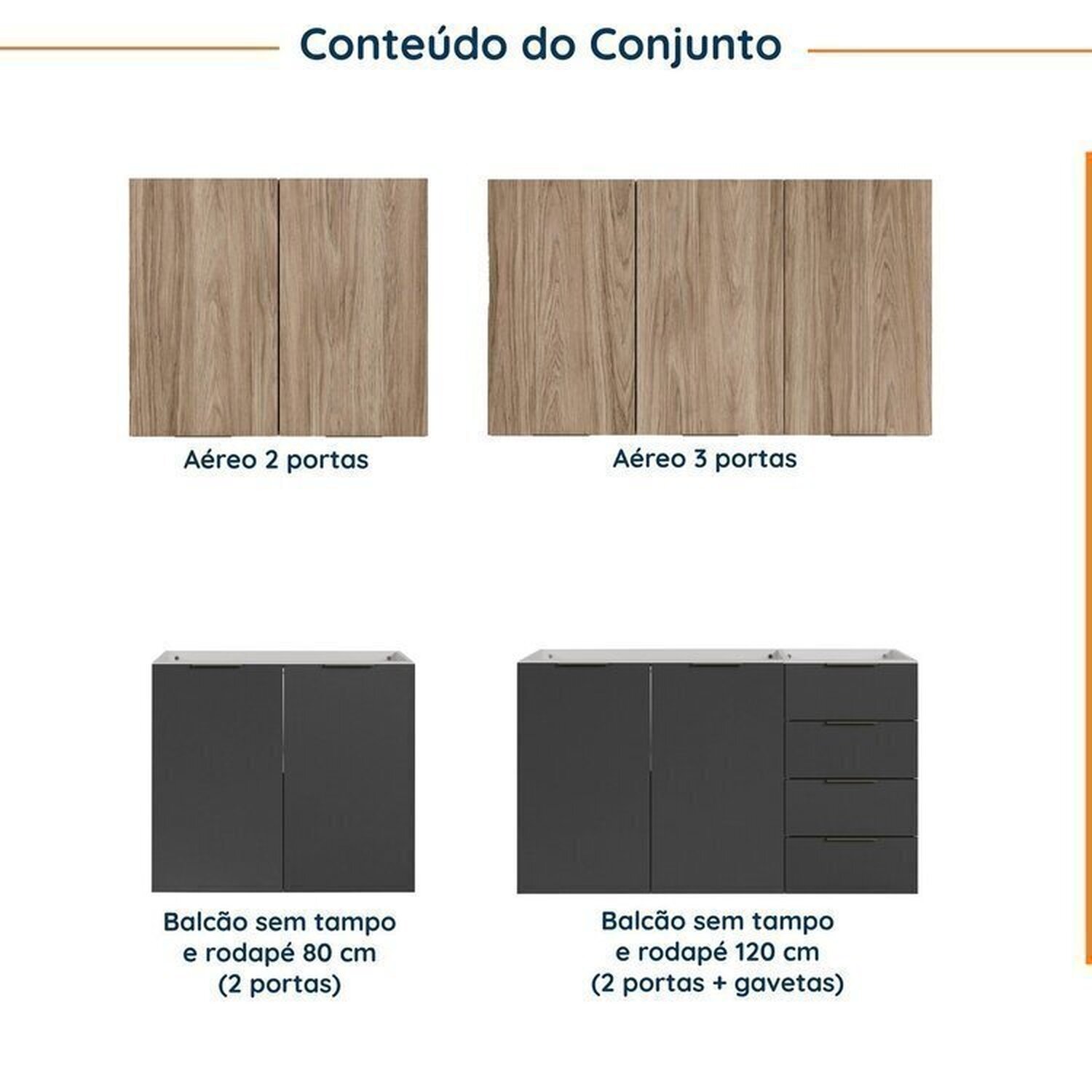 Cozinha Modulada 4 Peças sem Tampo sem Rodapé 2 Aéreos e 2 Balcões Ipanema CabeCasa MadeiraMadeira - 4