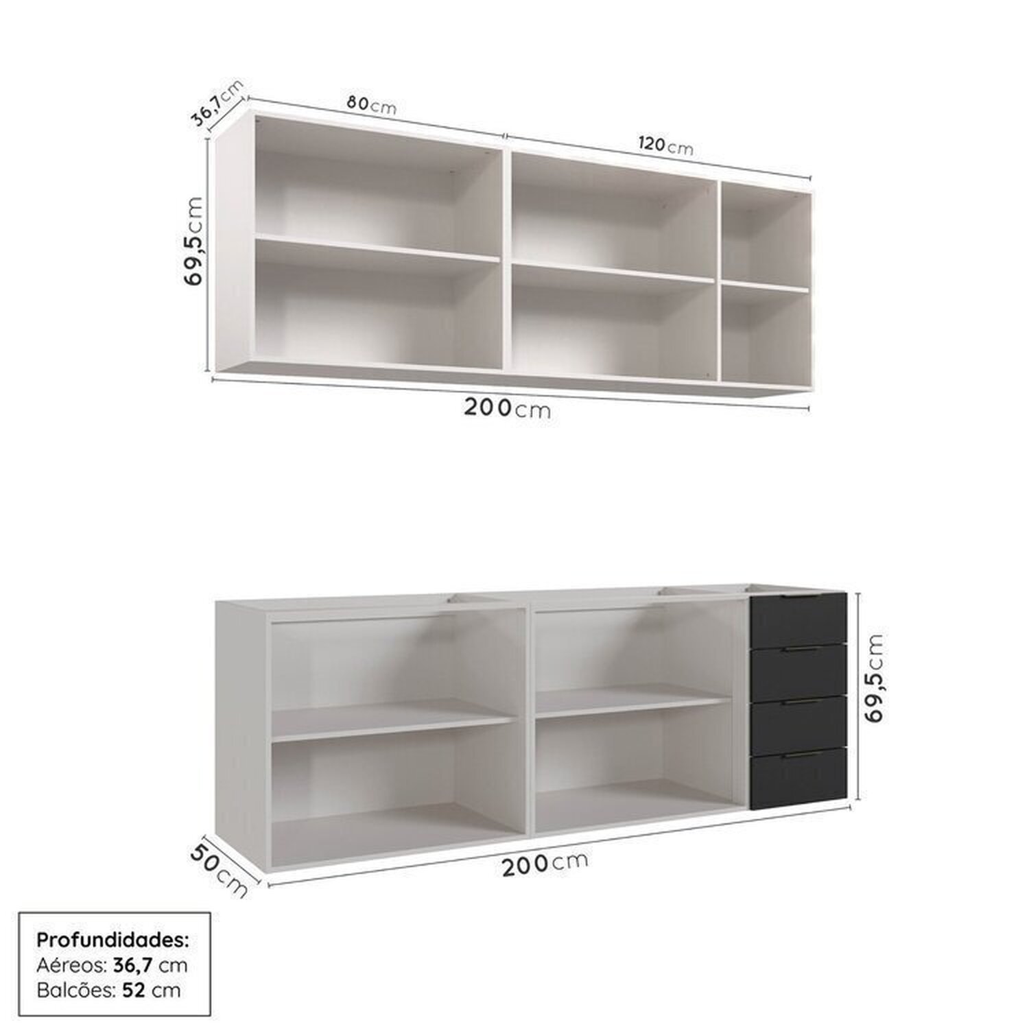 Cozinha Modulada 4 Peças sem Tampo sem Rodapé 2 Aéreos e 2 Balcões Ipanema CabeCasa MadeiraMadeira - 5