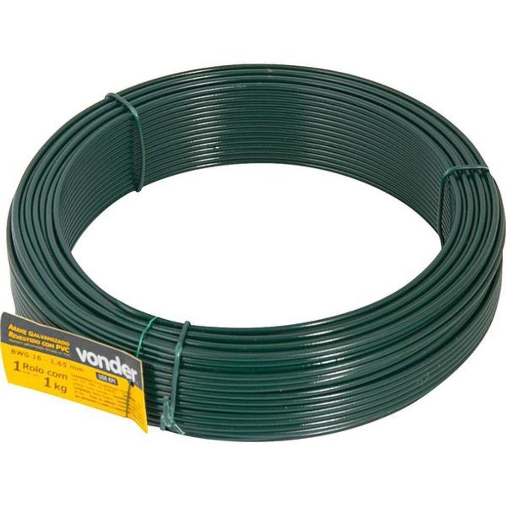 Arame Revestido Pvc com 01kg Verde Bwg16 - Vonder